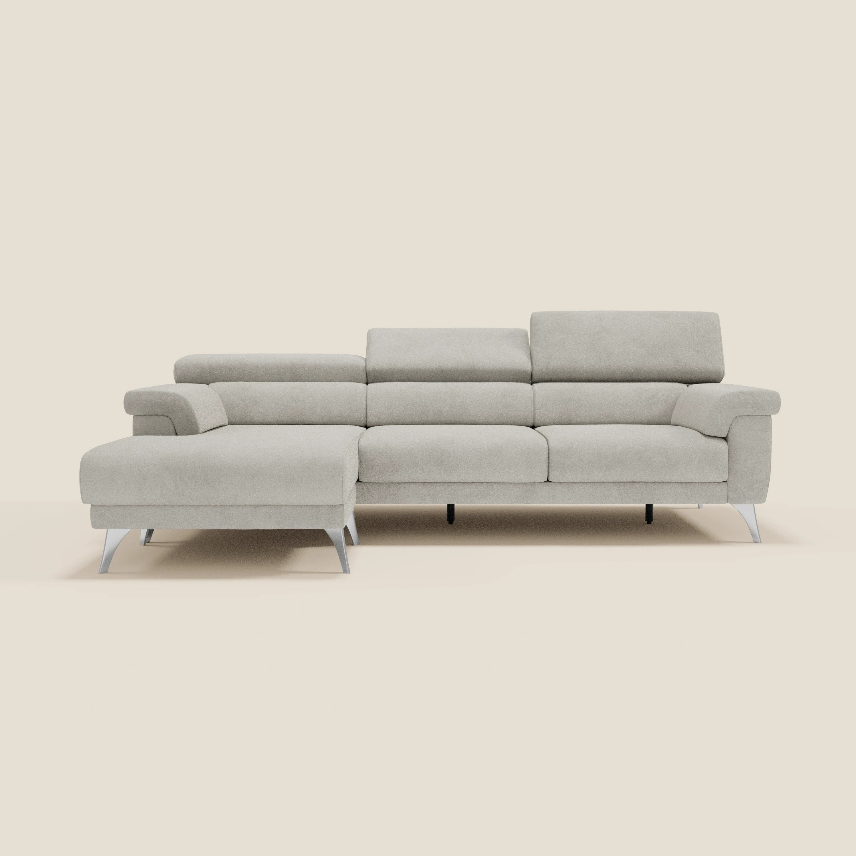 Raffaello Canapé d'angle avec assises coulissantes et têtières en microfibre détachable T11 crème