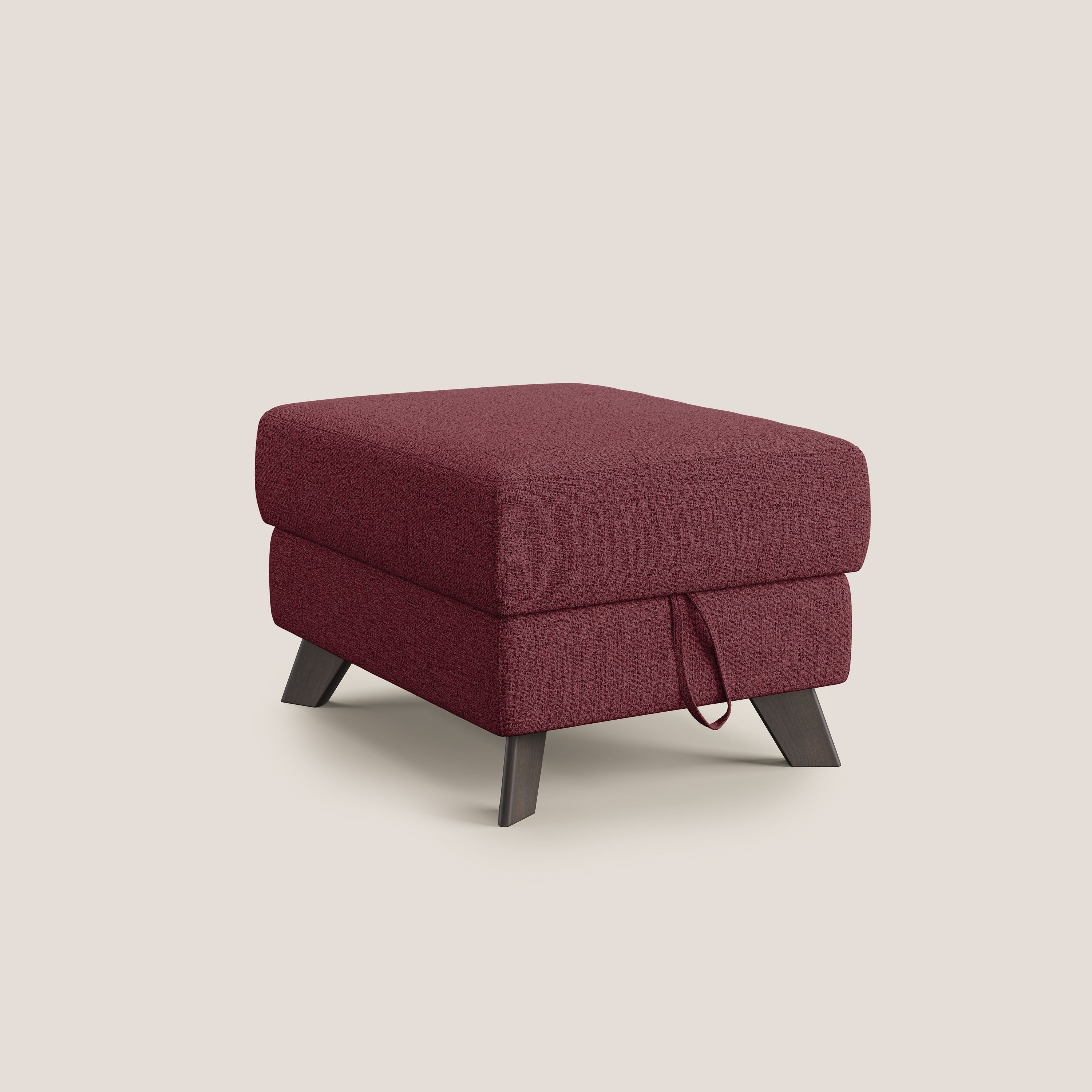 Moon Pouf contenitore e piedini alti in tessuto morbido impermeabile fiammato T03 rosso - divani.store