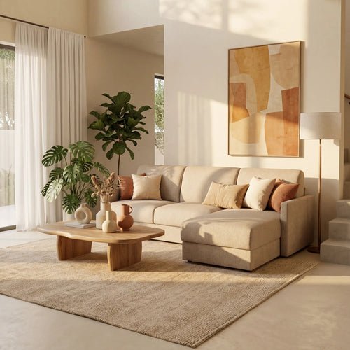 TOMMY Divano Letto con penisola contenitore - design minimal e sfoderabile in tessuto smacchiabile simil cotone T33 - divani.store