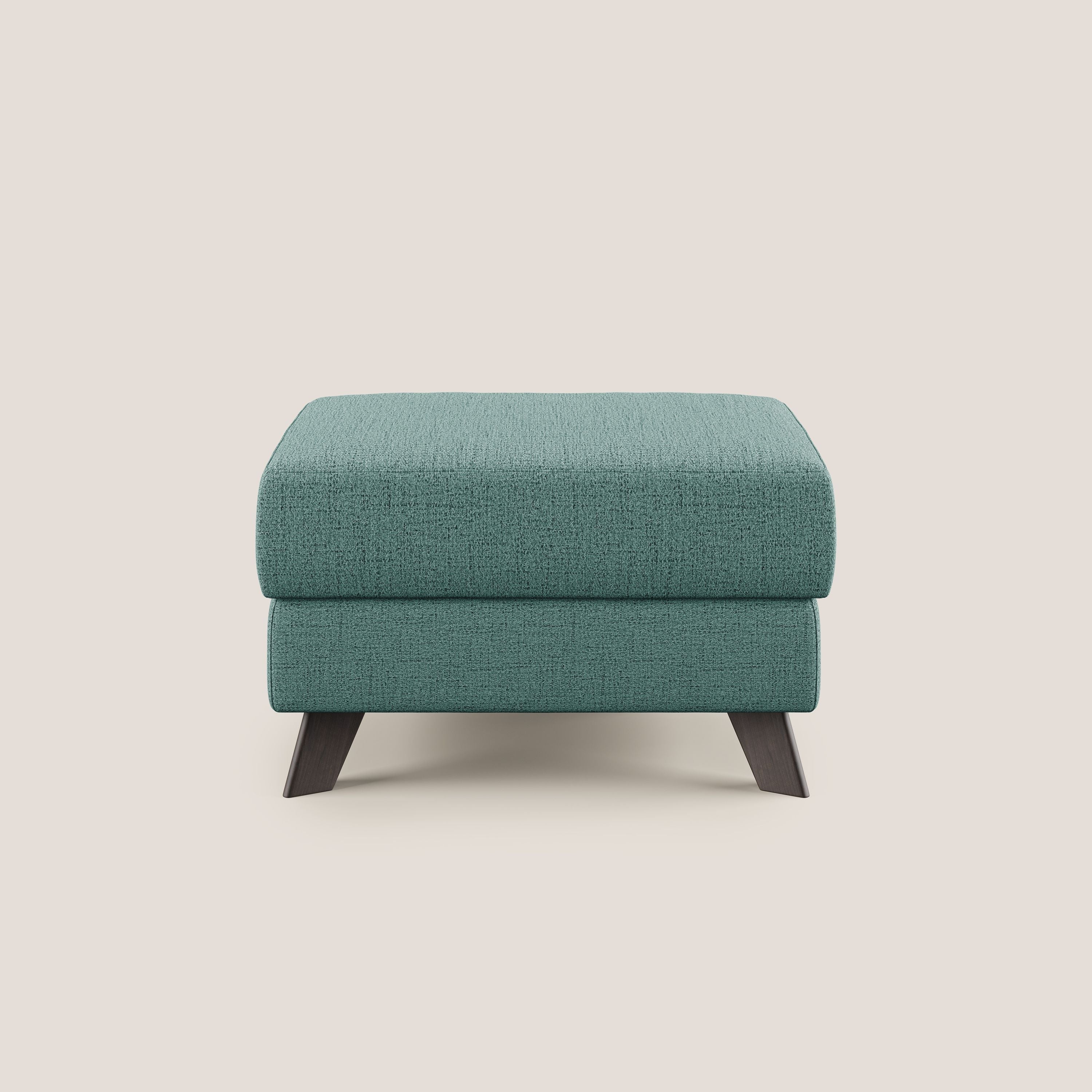Moon Pouf contenitore e piedini alti in tessuto morbido impermeabile fiammato T03 verde acqua - divani.store