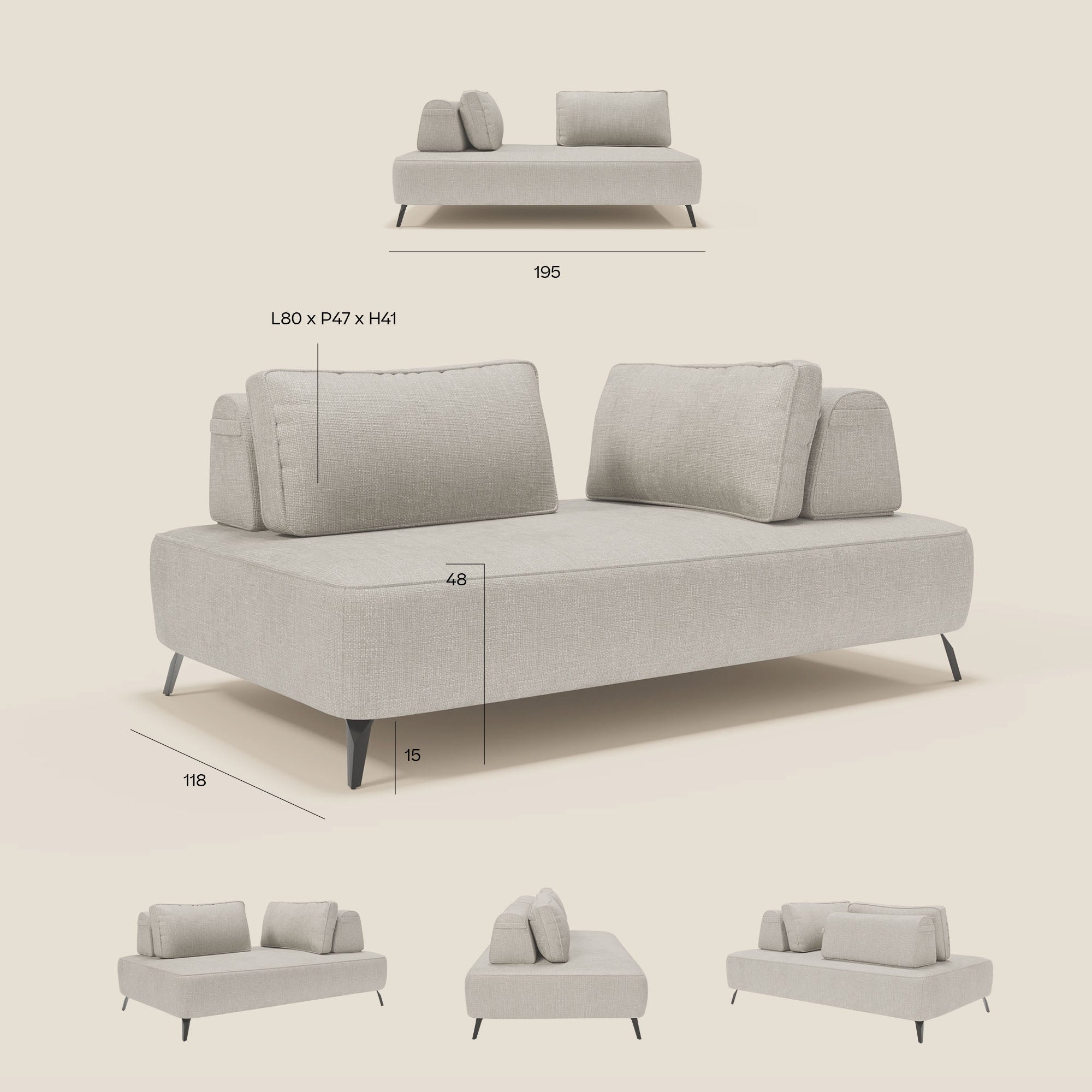 Volta Canapé modulable avec dossiers amovibles en tissu chenillé T06 jaune