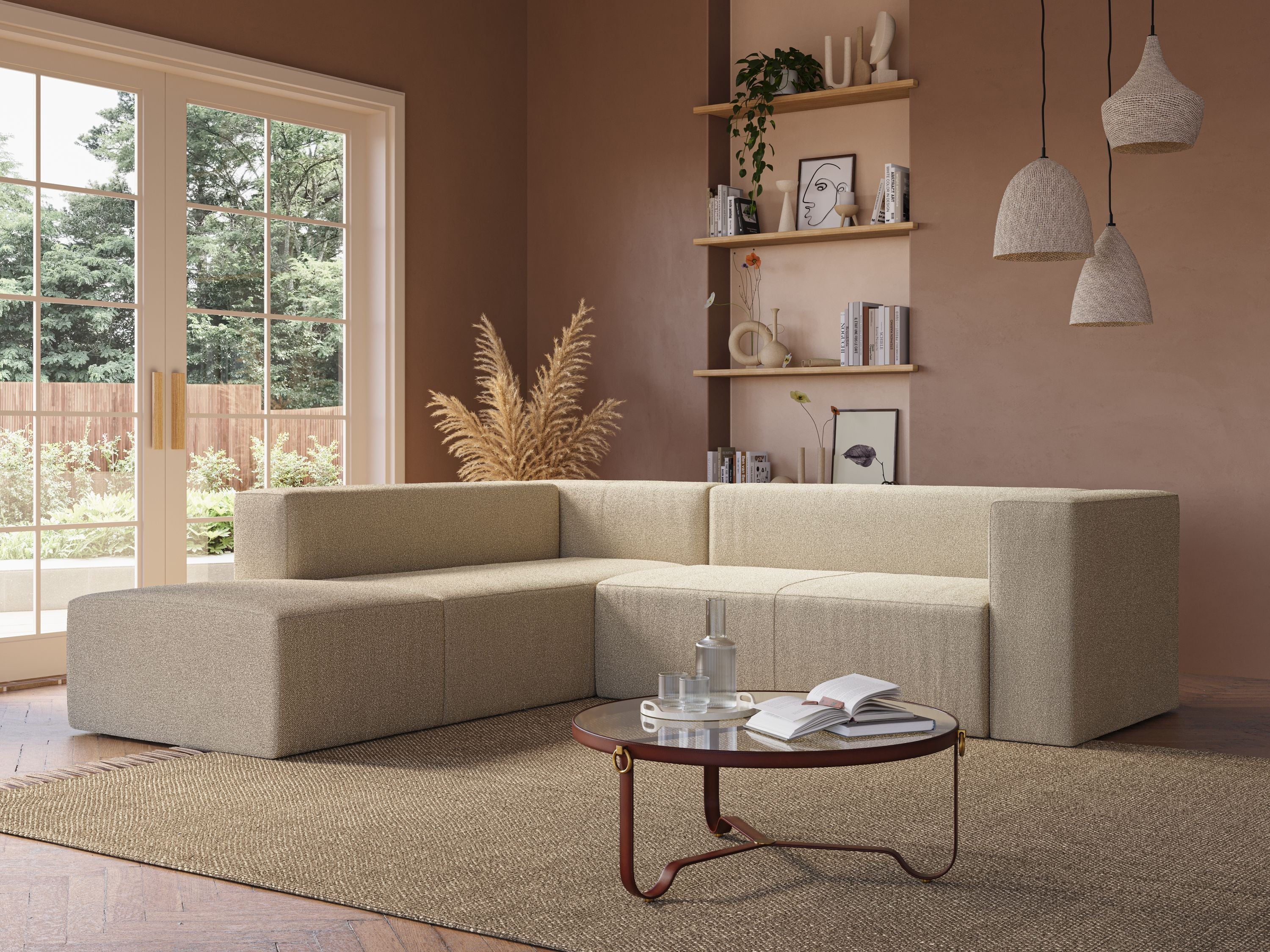 Nettuno divano angolare modulare componibile in morbido tessuto bouclè T07 grigio - divani.store