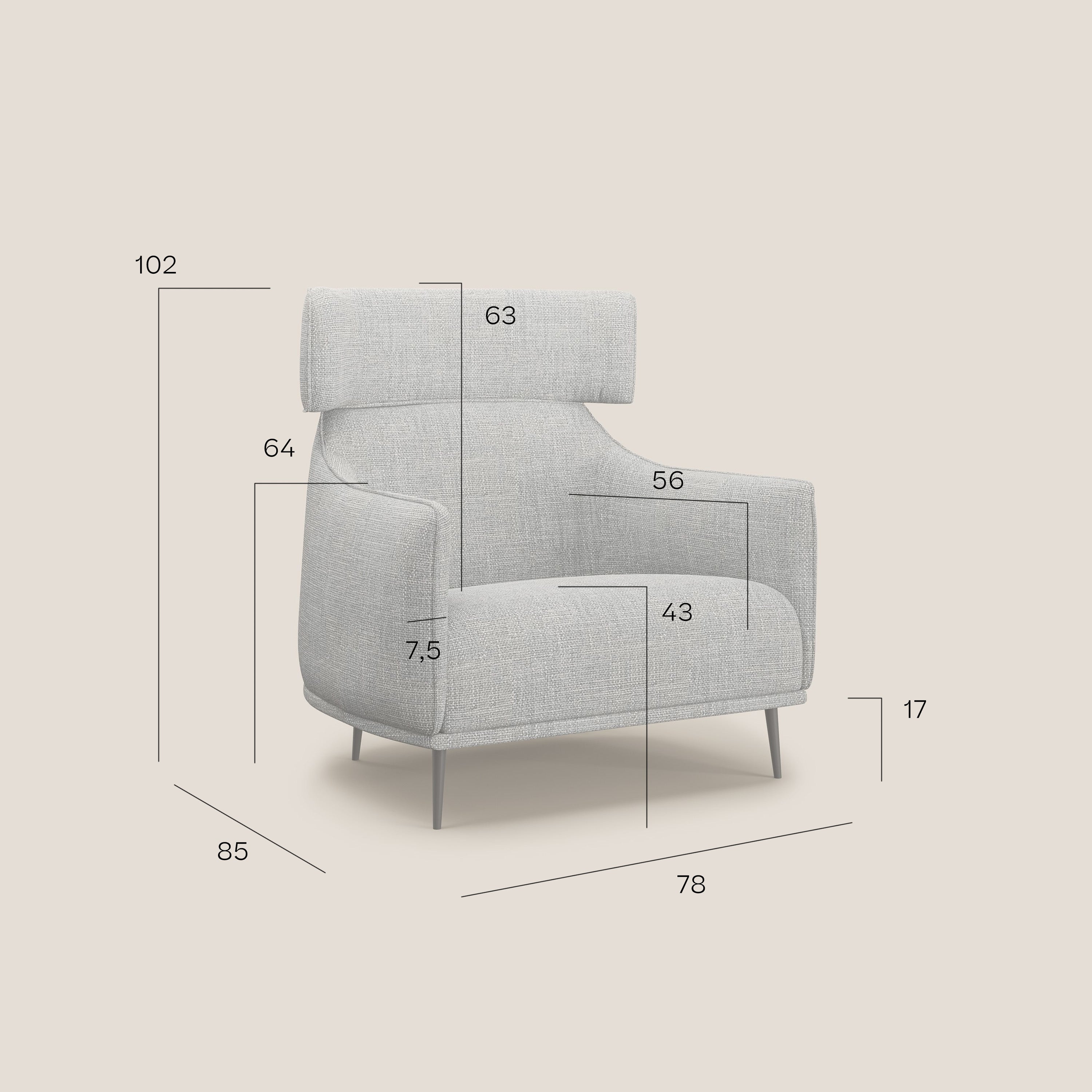 Zelda Poltroncina dal design moderno in morbido tessuto impermeabile T06 panna - divani.store