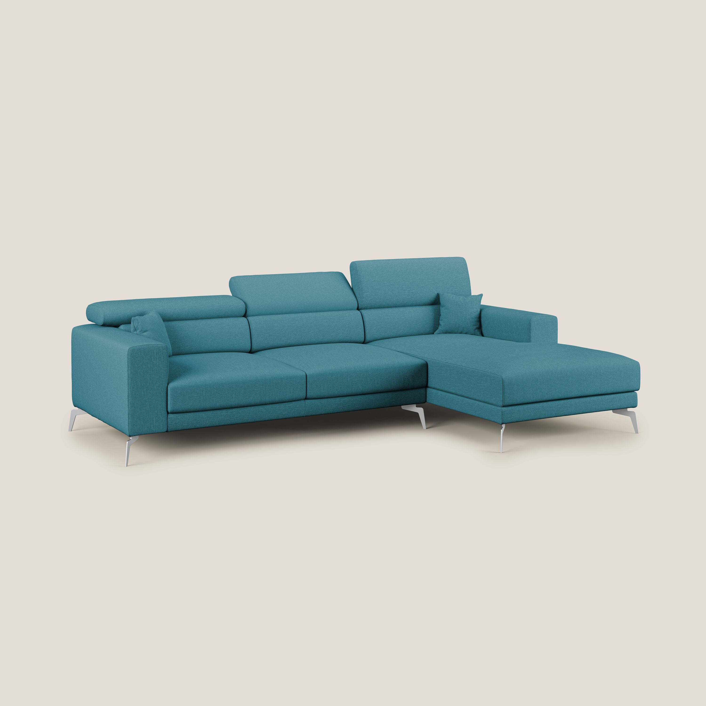 Blade Divano moderno angolare con poggiatesta reclinabili in tessuto impermeabile simil-cotone T13 - divani.store