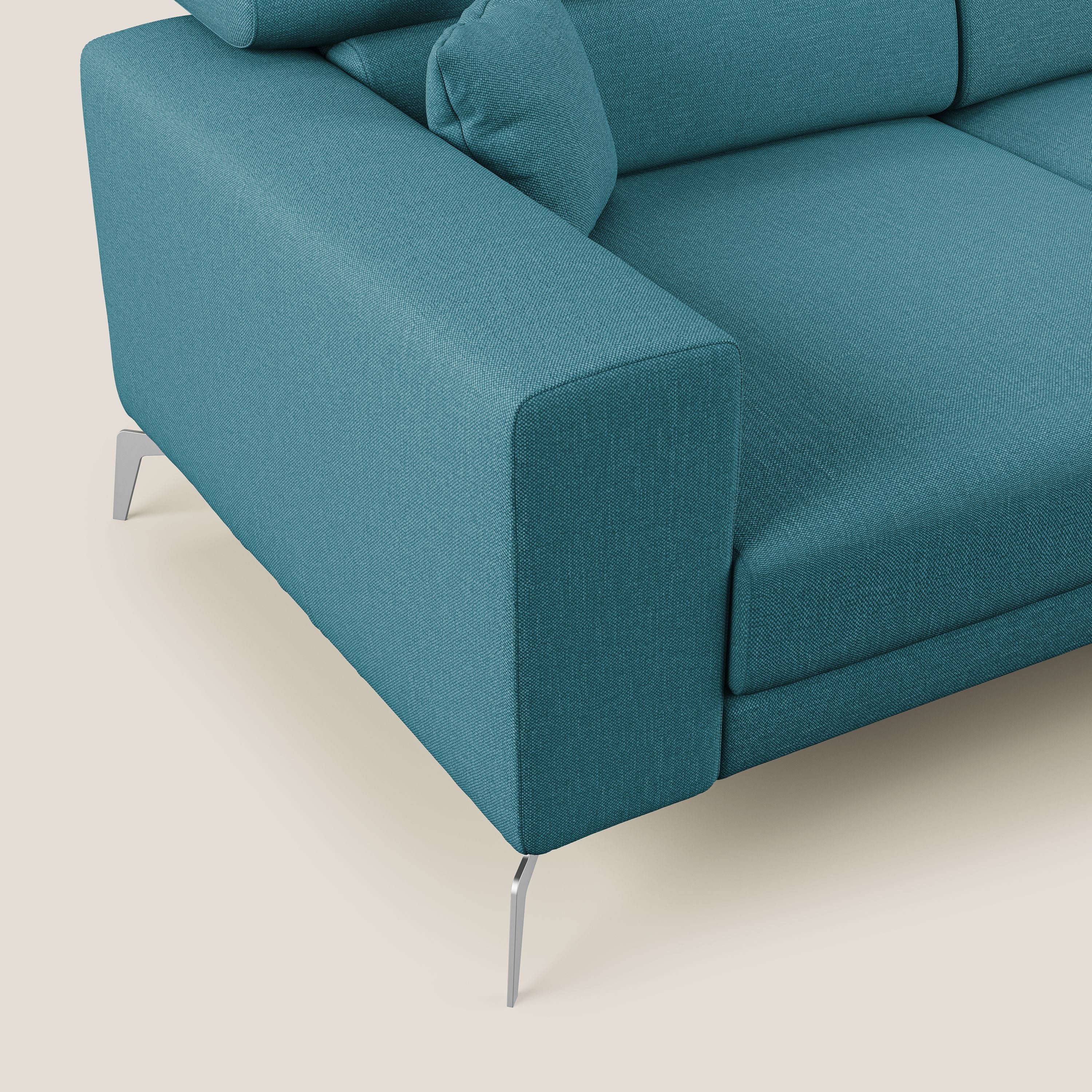 Blade Divano moderno angolare con poggiatesta reclinabili in tessuto impermeabile simil-cotone T13 - divani.store