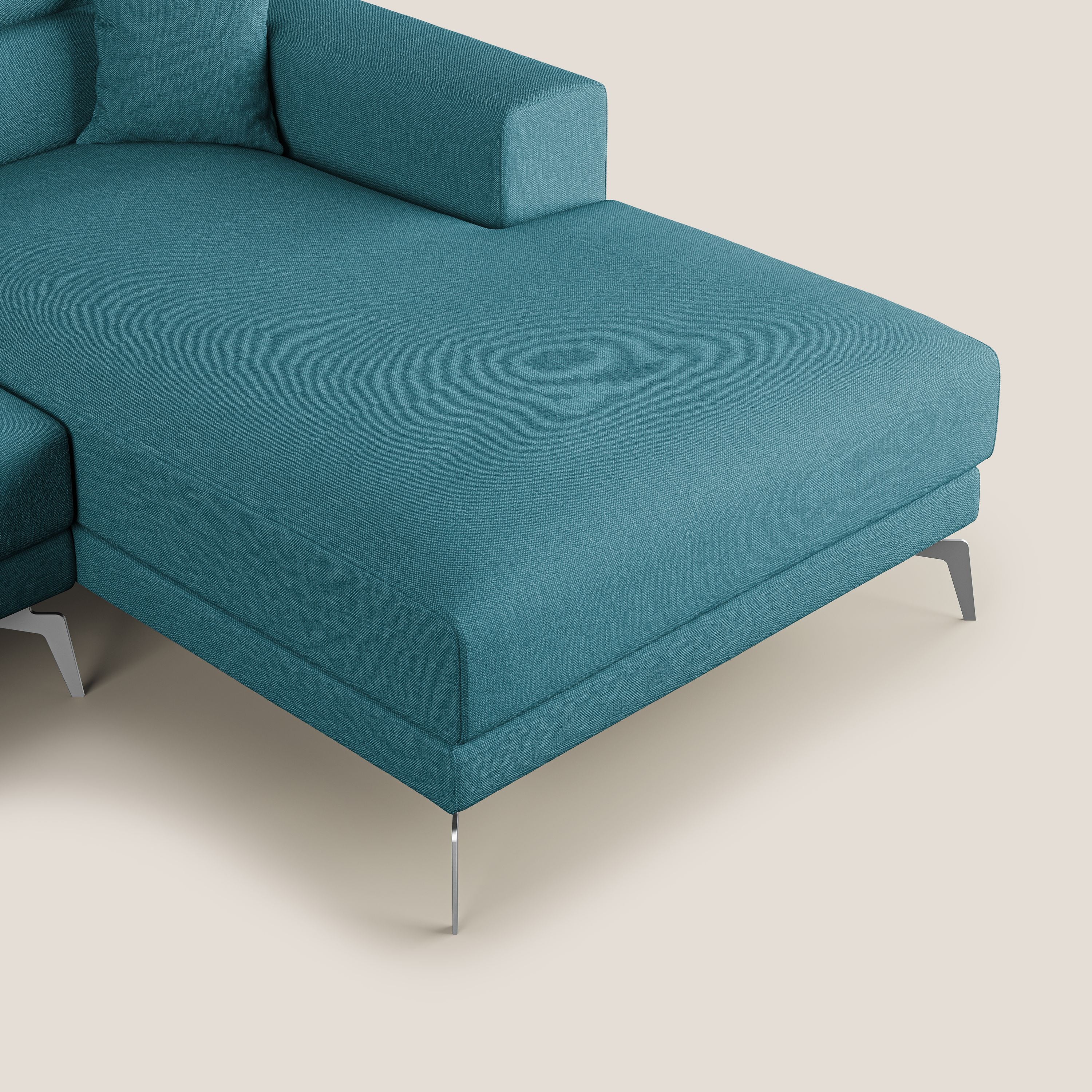Blade Divano moderno angolare con poggiatesta reclinabili in tessuto impermeabile simil-cotone T13 - divani.store