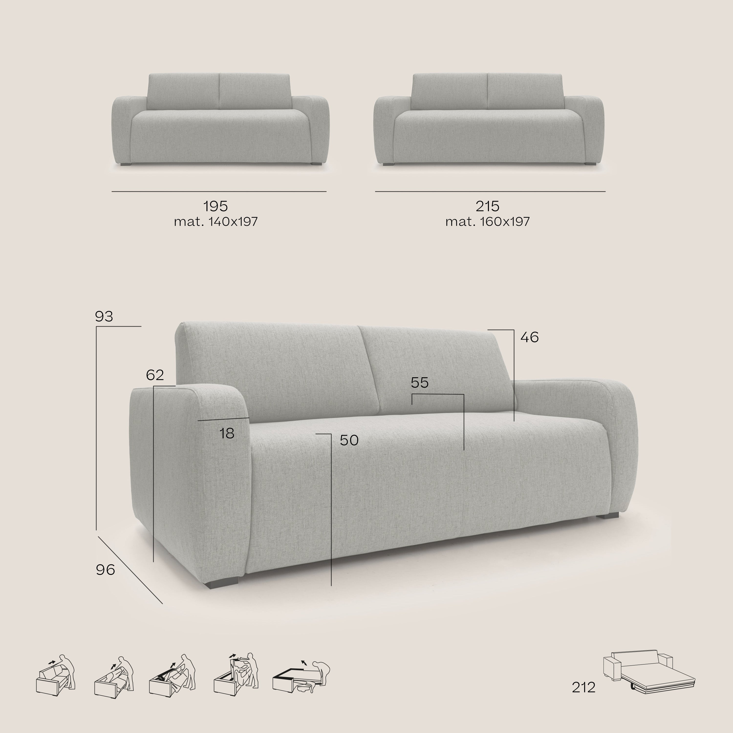 Duna Divano letto matrimoniale con materasso 20 cm in tessuto impermeabile T03 - divani.store