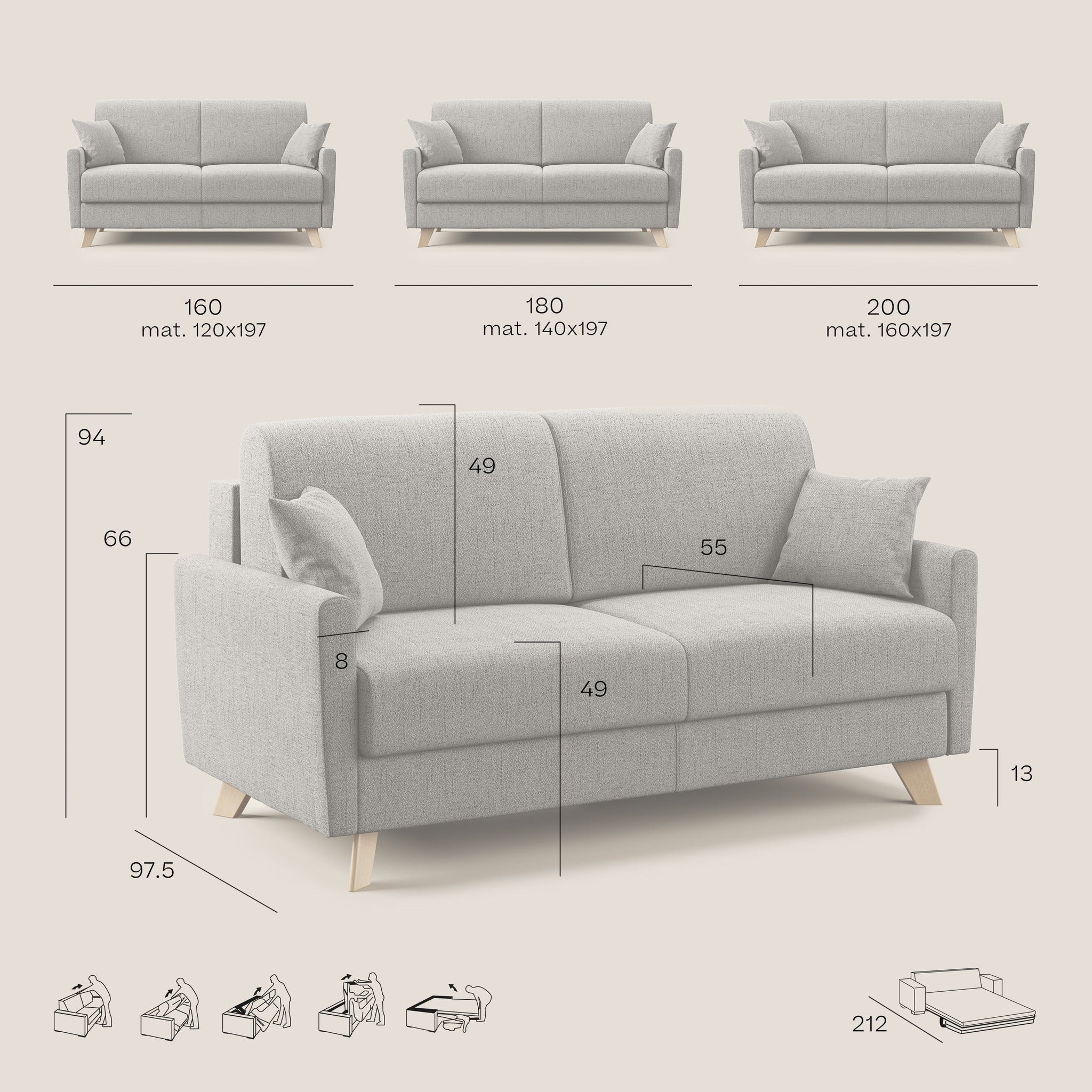 Edgar canapé lit convertible en tissu recyclé T10