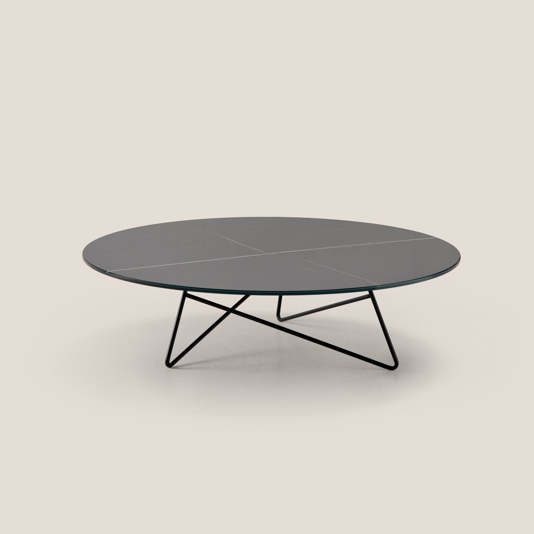 Ermione table basse ronde de salon avec plateau en verre marbre sahara noir h25