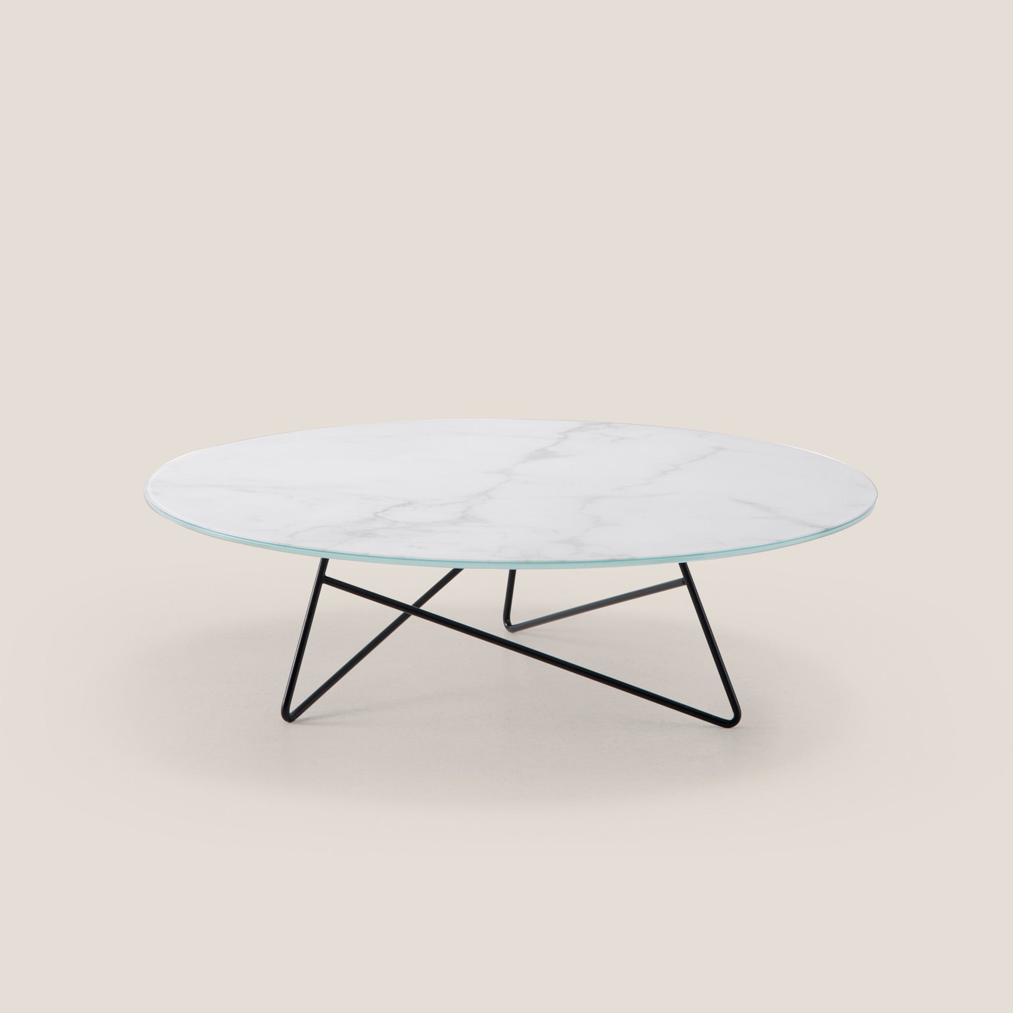 Ermione table basse ronde pour salon avec plateau en verre marbre blanc calacatta h25