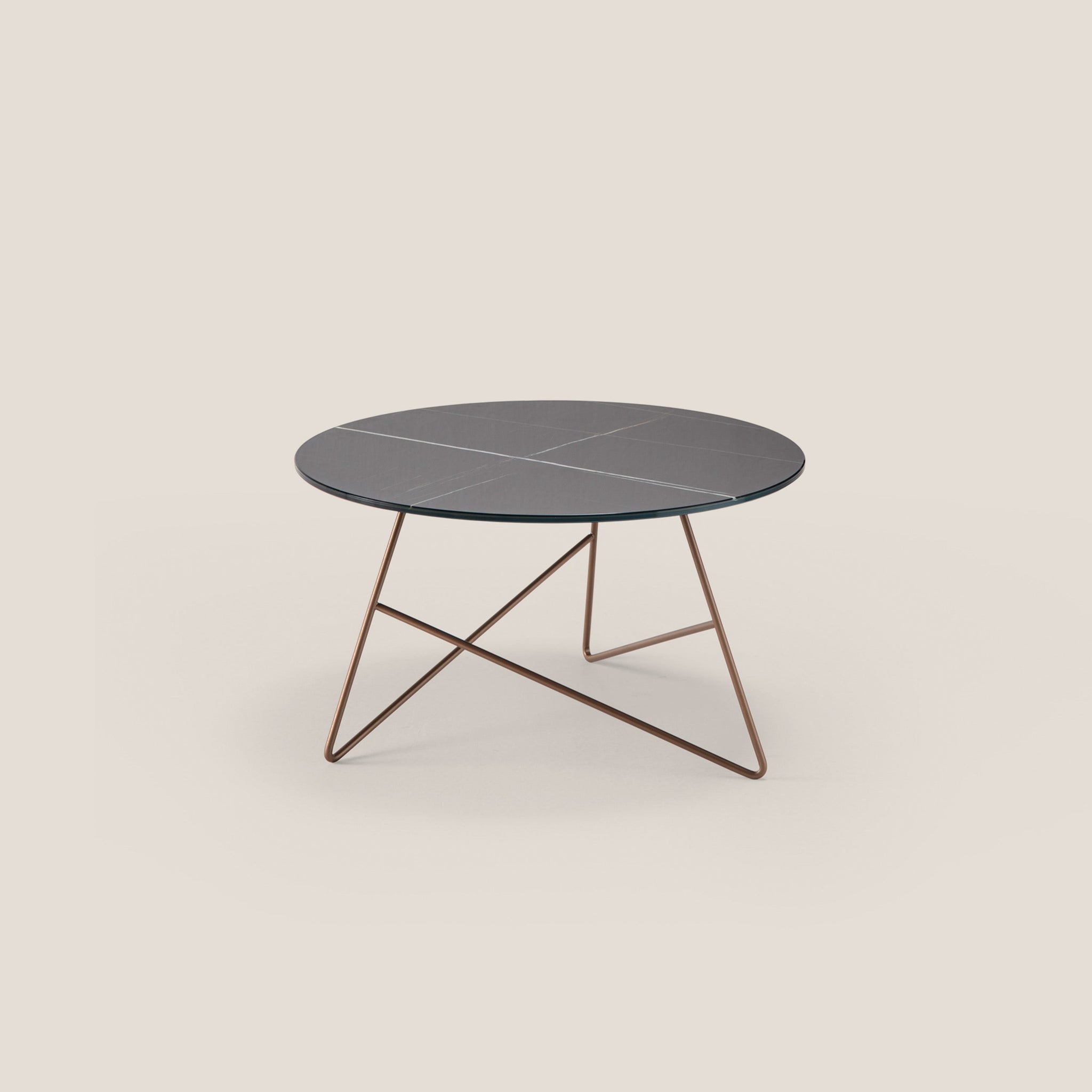 Ermione table basse ronde pour salon avec plateau en verre marbre sahara noir h35