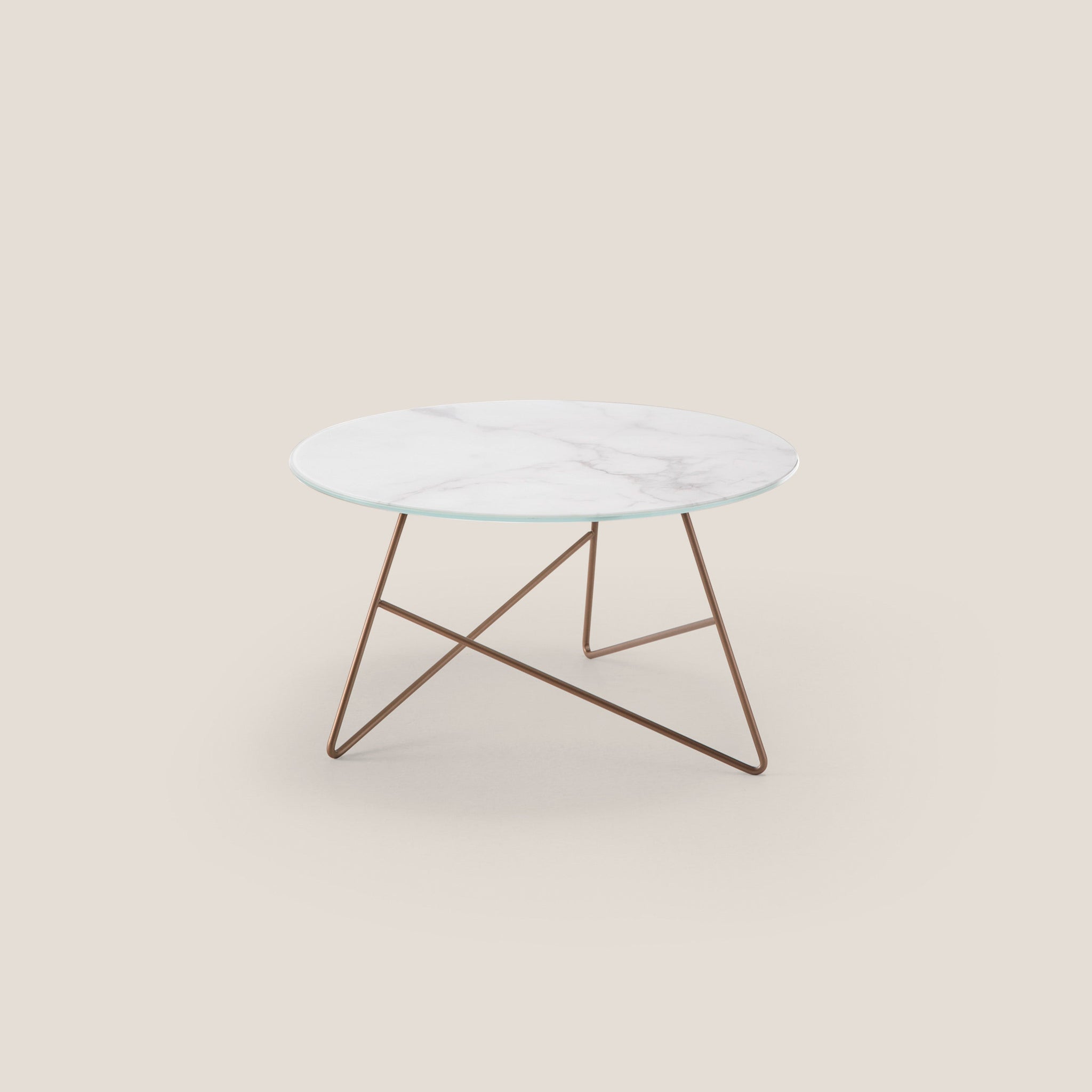 Ermione table basse ronde pour salon avec plateau en verre marbre blanc calacatta h35