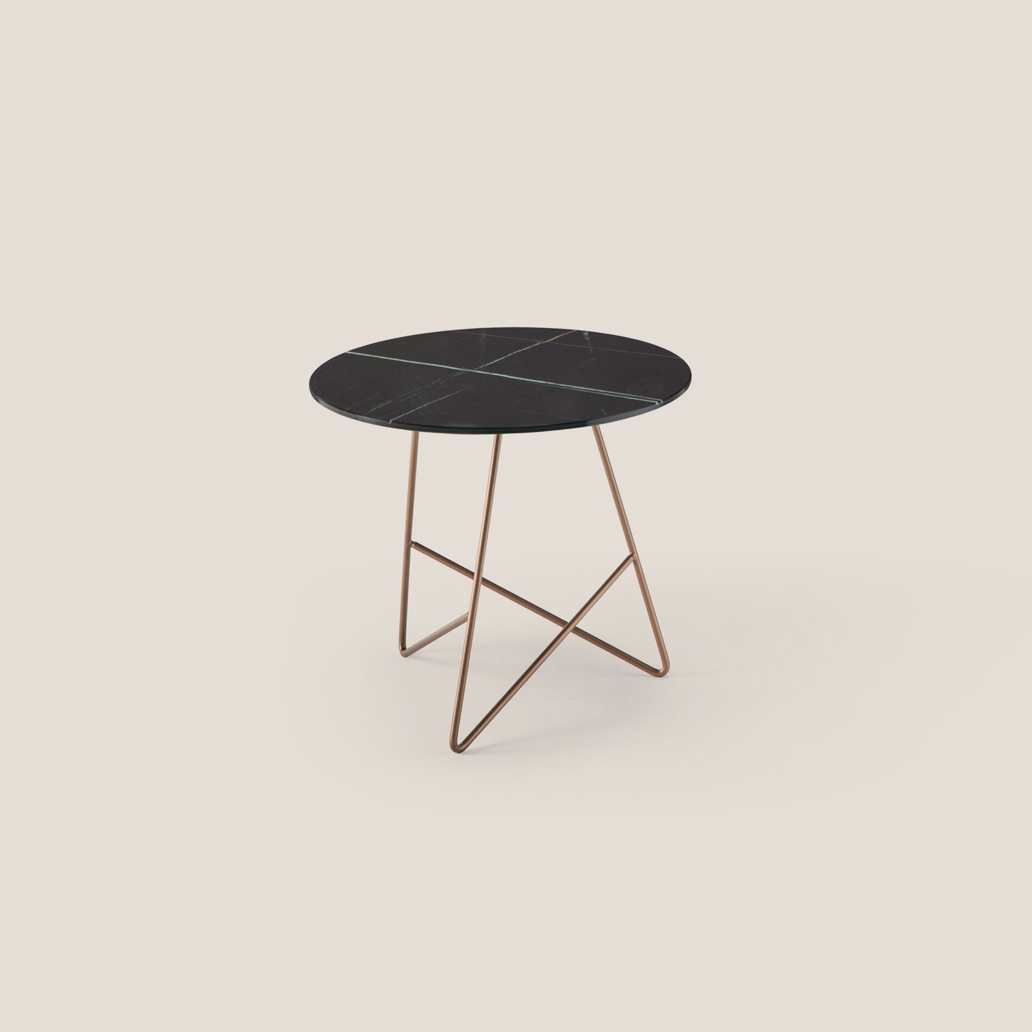Ermione table basse ronde pour salon avec plateau en verre marbre sahara noir h44