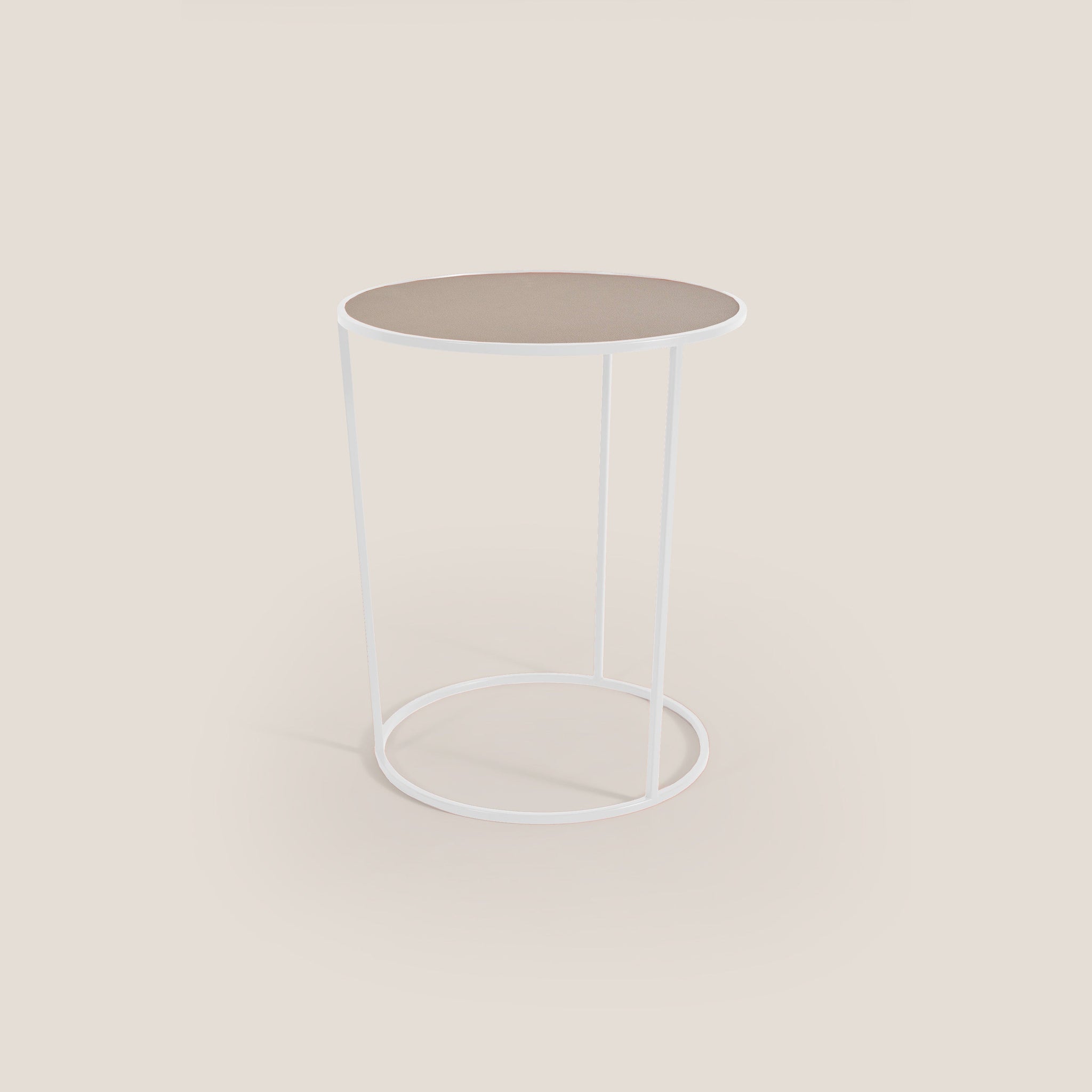 Costance Table basse ronde avec plateau en cuir fleur mélamine
